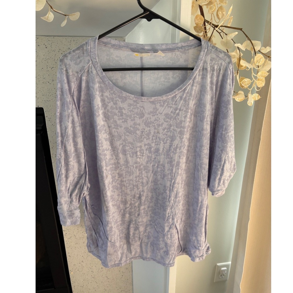 Zella Womens 3/4 Sleeve Relaxed Fit Top Lilac Floral Print Size 2X